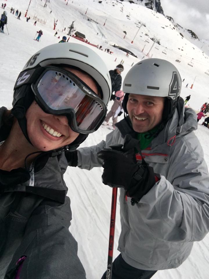 Gabbi and Carel snap a selfie after bumping into each other on the slopes.